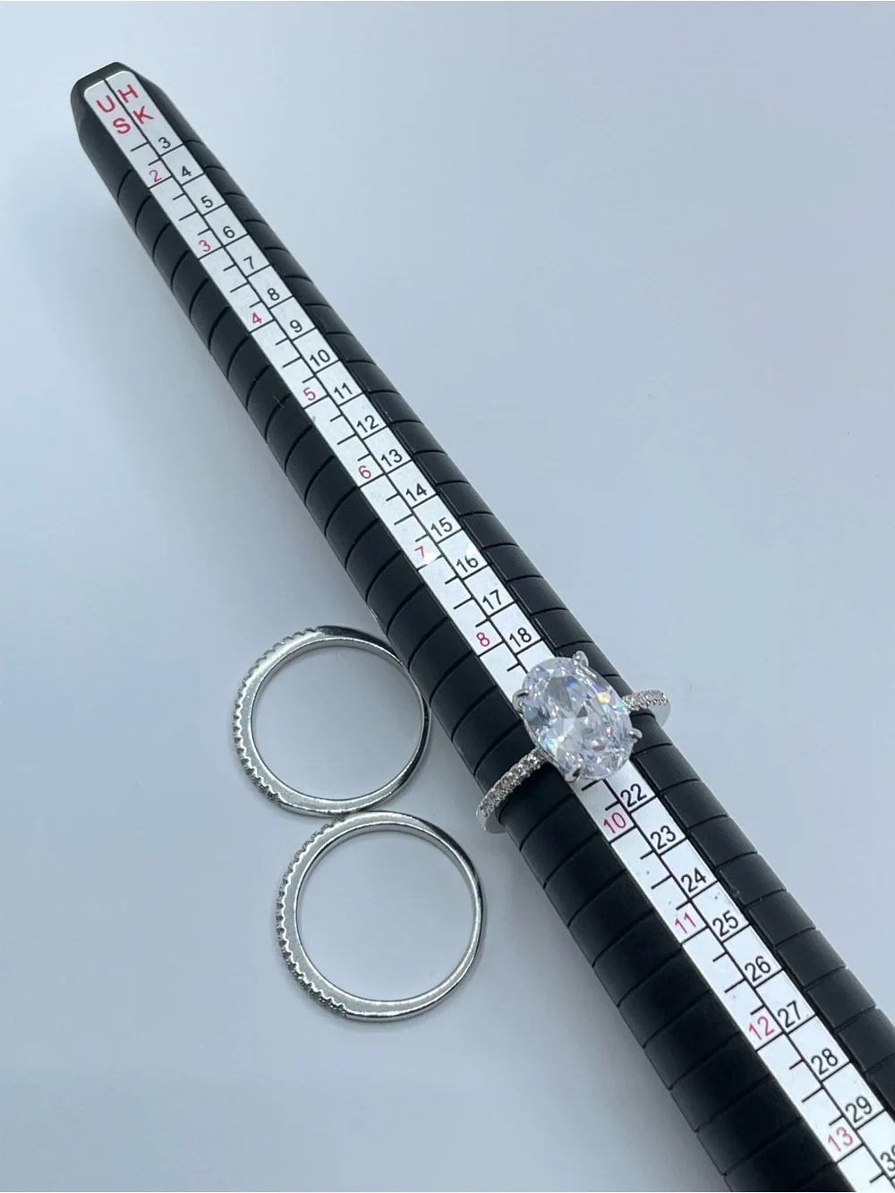 Swarovski Crystal Elements White Oval Cut Solitaire Ring 3 Band Set Sz 9